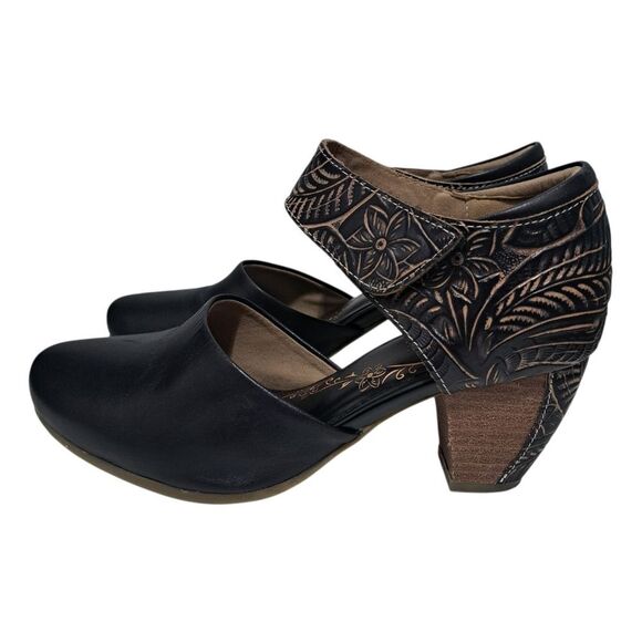 Spring Step L'Artiste Toolie Tooled Leather Mary Jane Pumps Adjustable Size 39 - Picture 4 of 15